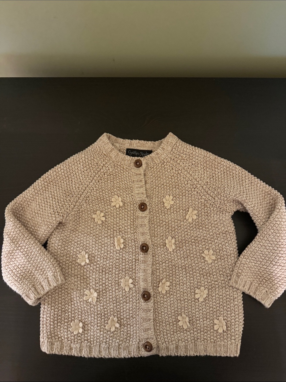 Cynthia Rowley Cream Knit Flower-Appliqué Cardigan